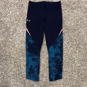 EUC - Under Armour Navy and Teal Leggings with Pink Accents